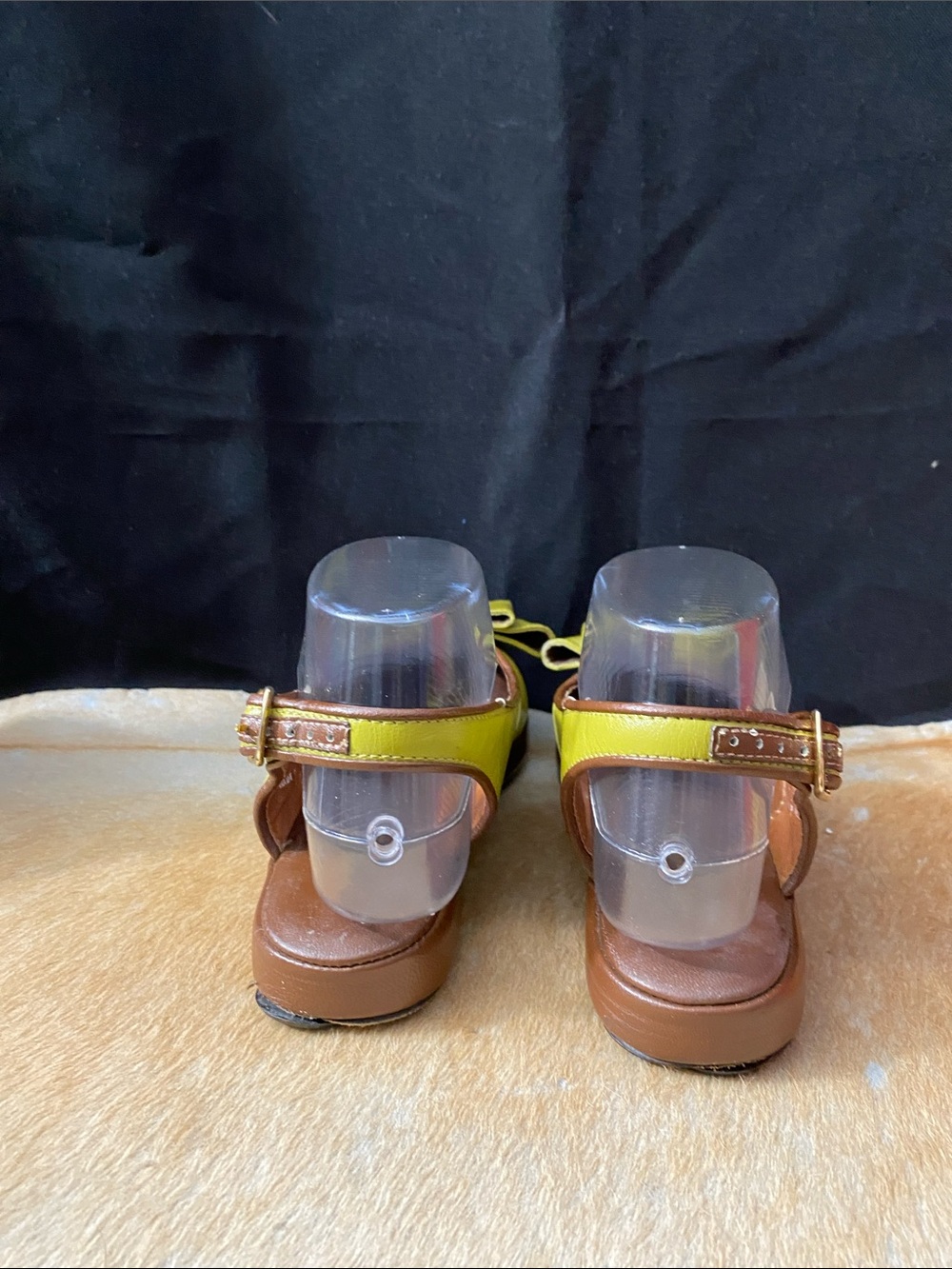 Women’s Lime Green and Brown Peep-Toe Bow Flats - Picture 3 of 7